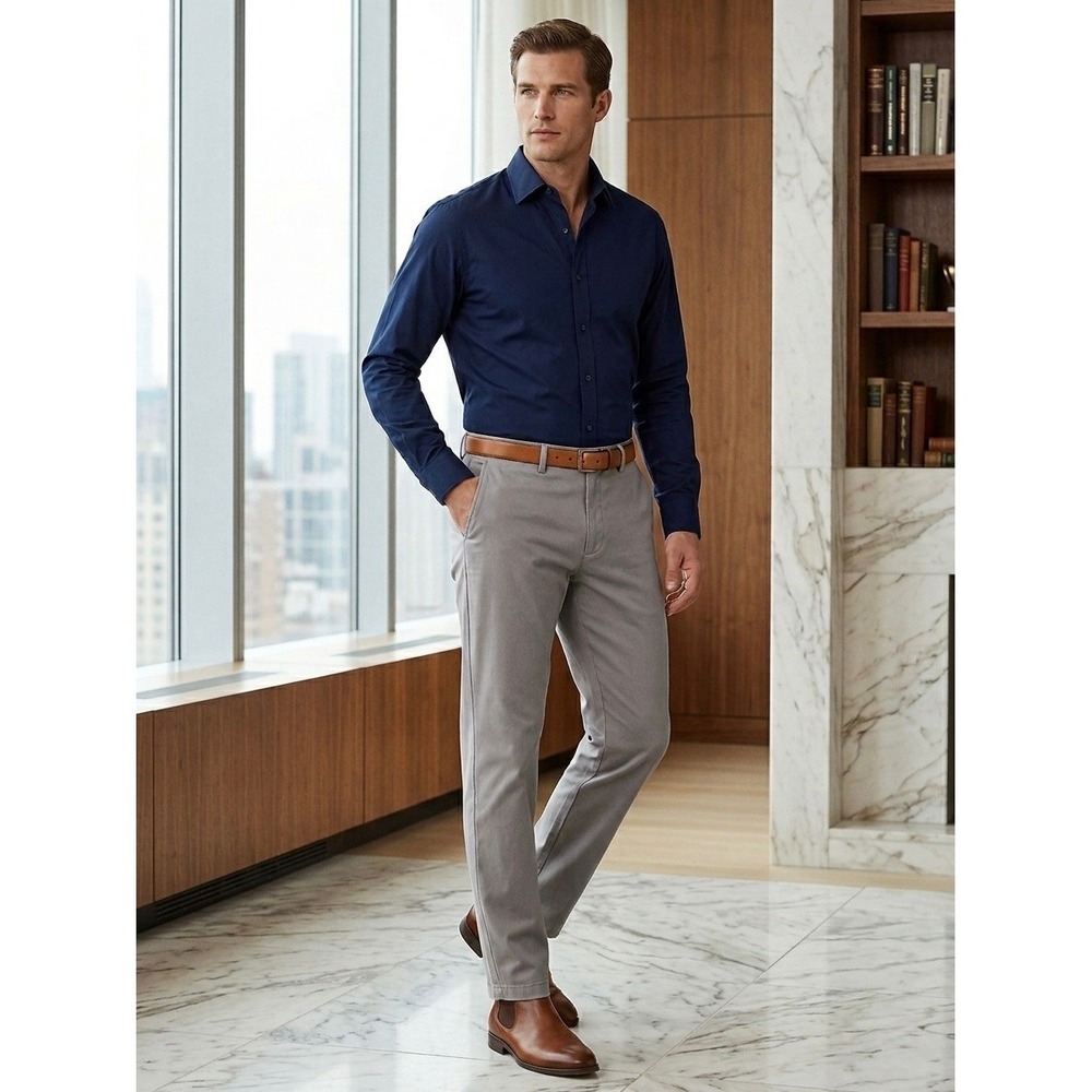 Lauren Ralph Lauren Mens Grey Chino Pants 33x30 Cotton Blend Flat Front Straight